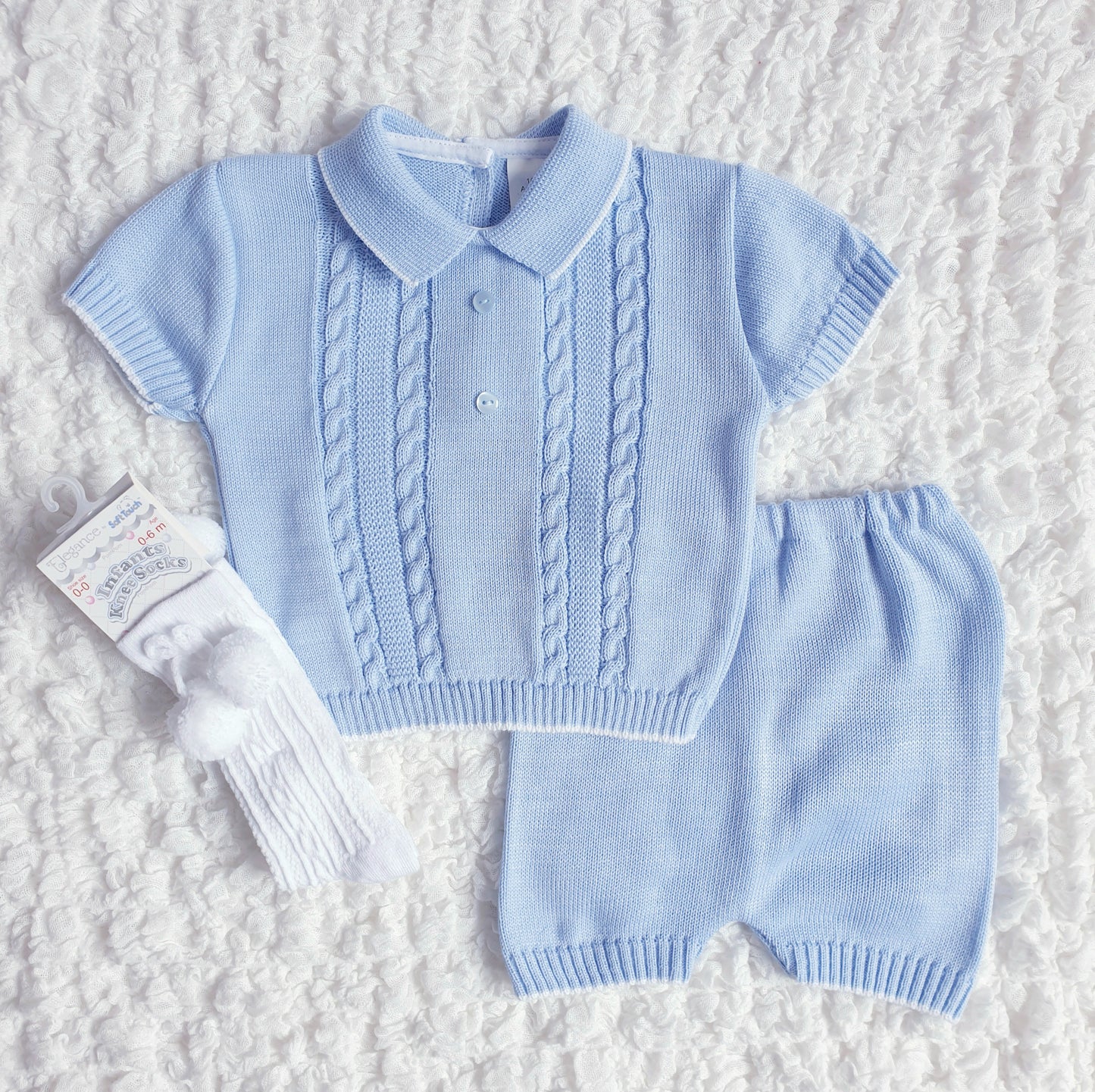 Baby Boys Spanish Knitted Shorts Set Blue Lemon