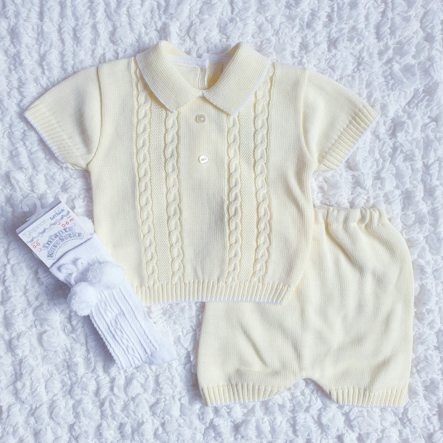 Baby Boys Spanish Knitted Shorts Set Blue Lemon