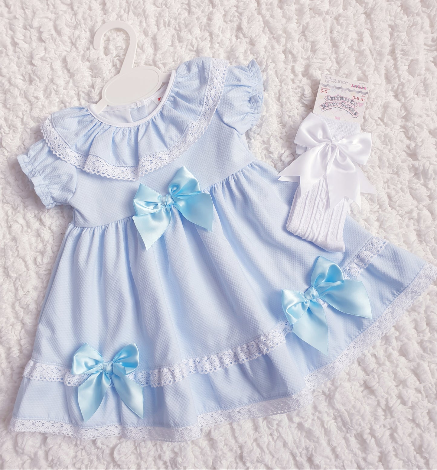 Baby Girls Spanish Ribbon Bow Dress Pink Blue