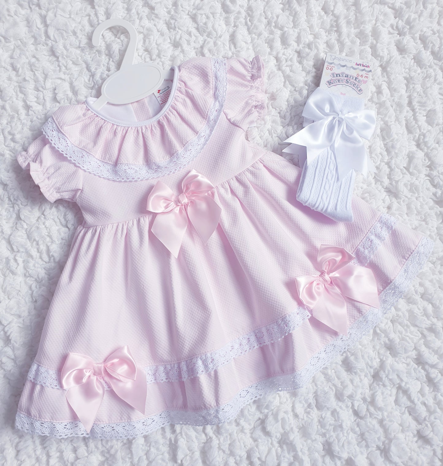 Baby Girls Spanish Ribbon Bow Dress Pink Blue