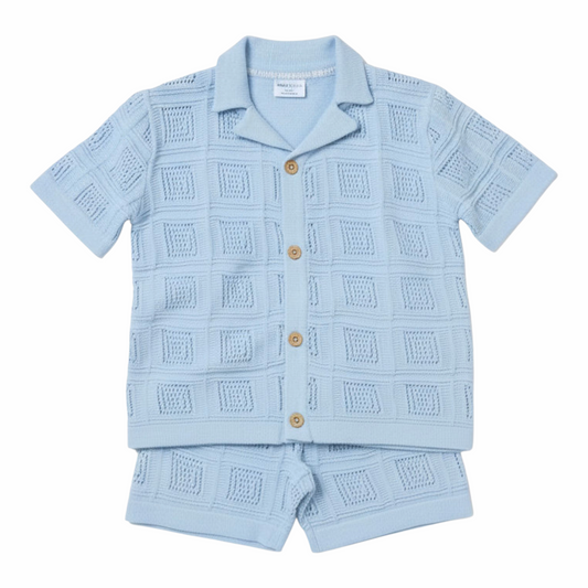 Boys Blue Knitted Shorts Set