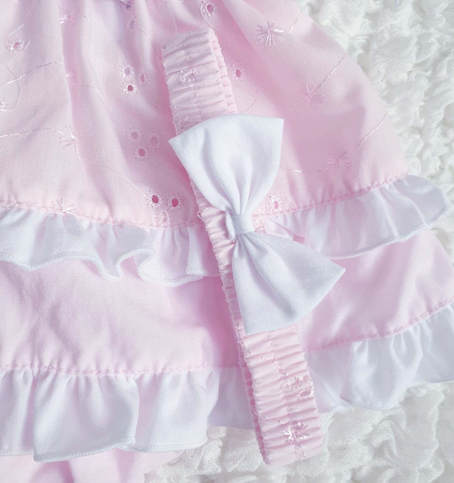 Baby Girls Pink Smocked Broderie Anglaise Dress Set