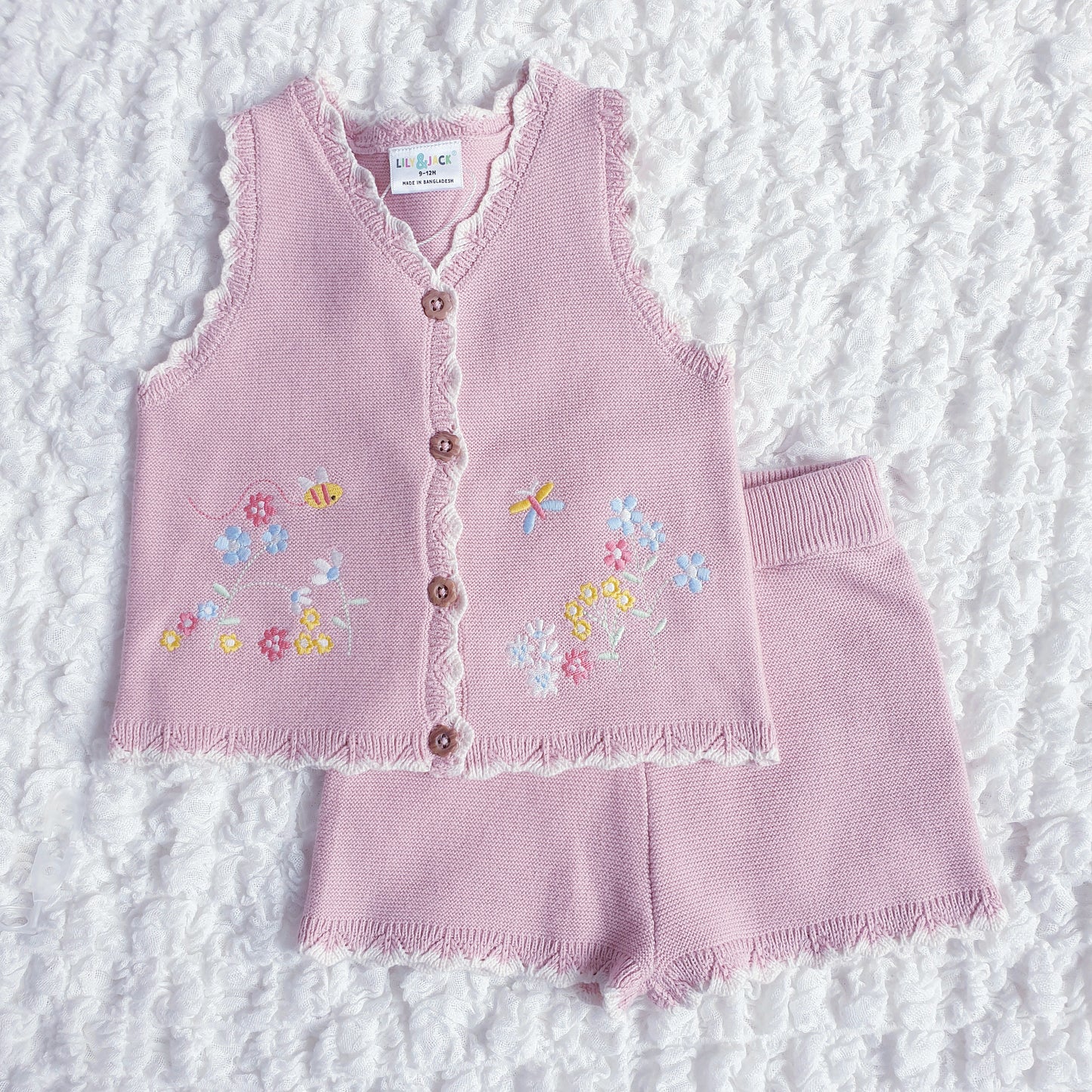 Girls Dusky Pink Knitted Shorts Set