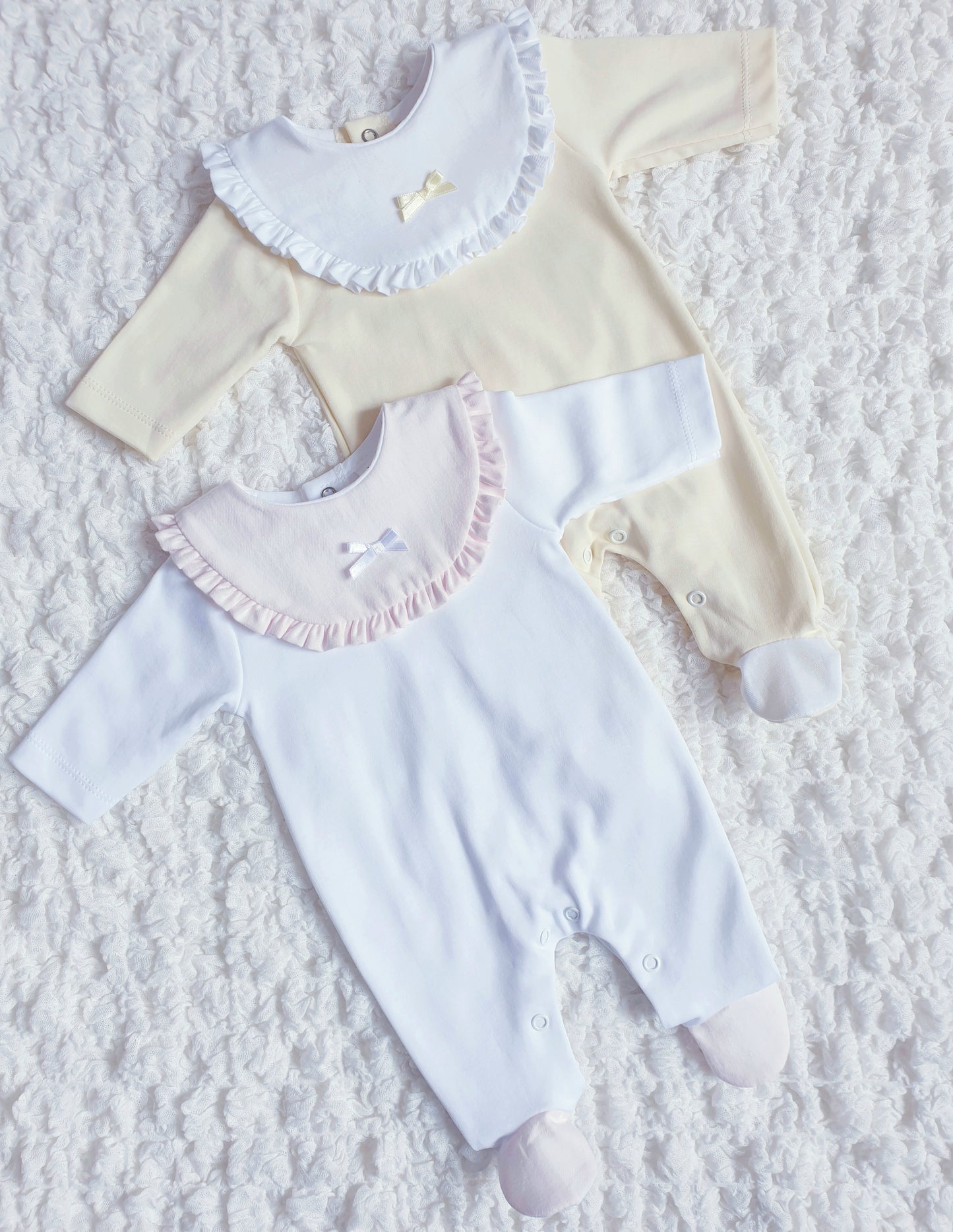 Baby Girls Frill Bib Panel Babygrow Pink Lemon