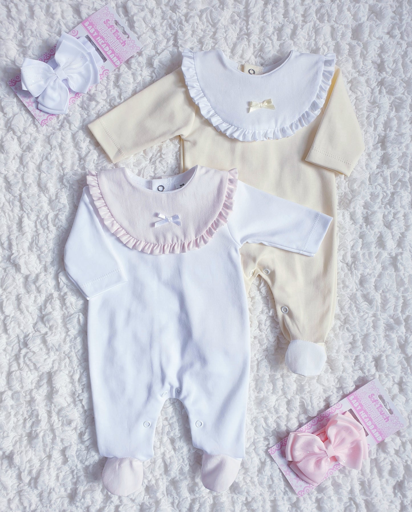 Baby Girls Frill Bib Panel Babygrow Pink Lemon