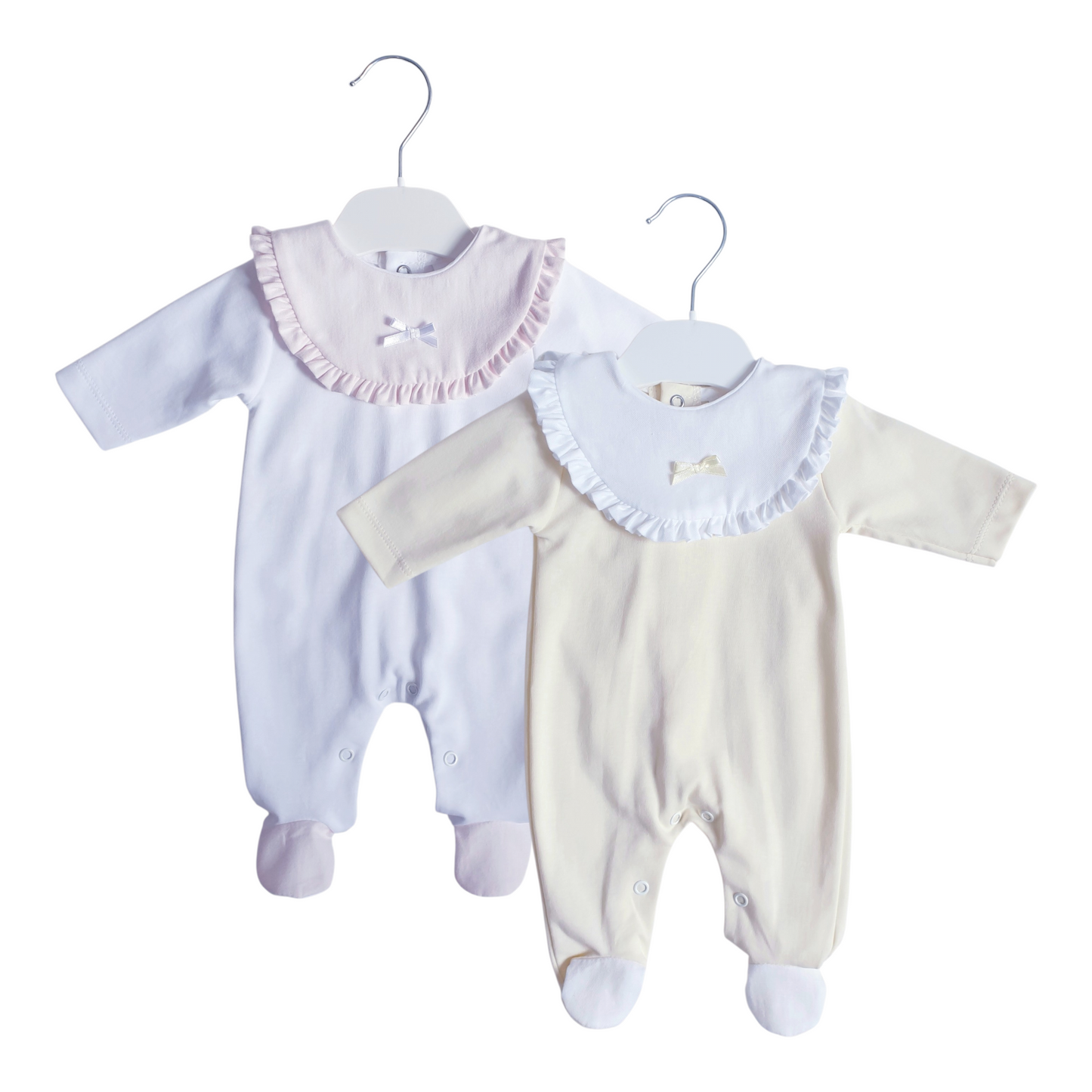 Baby Girls Frill Bib Panel Babygrow Pink Lemon