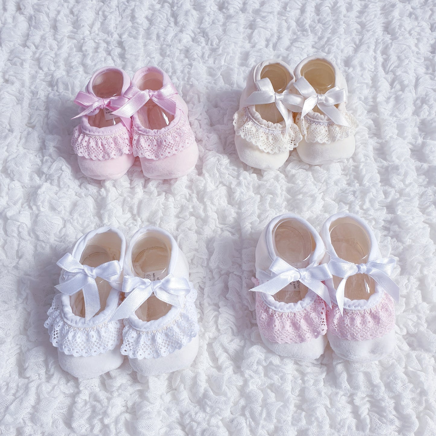 Baby Girls Ribbon Bow Lace Trim Booties