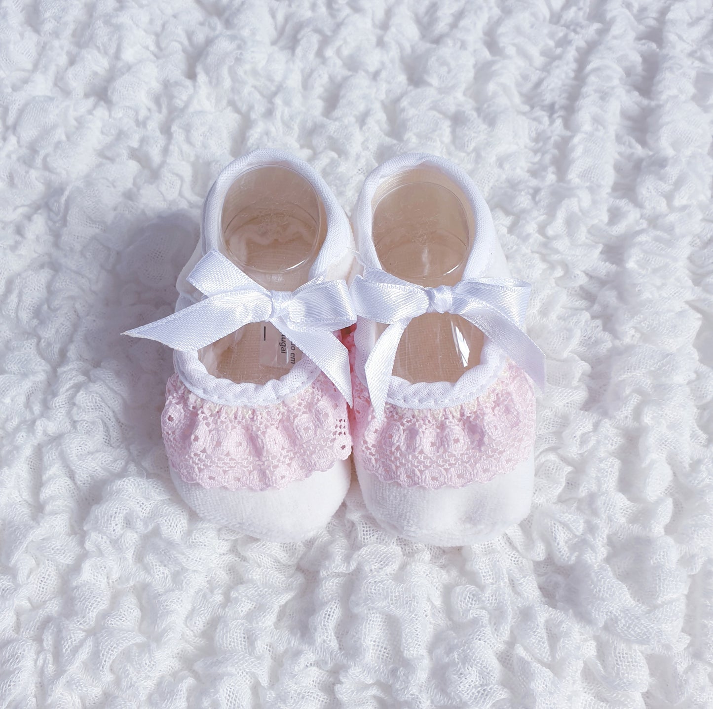 Baby Girls Ribbon Bow Lace Trim Booties