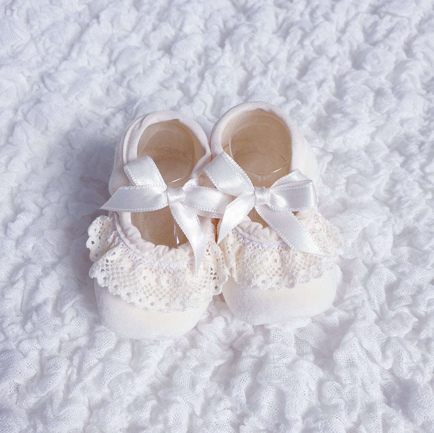 Baby Girls Ribbon Bow Lace Trim Booties