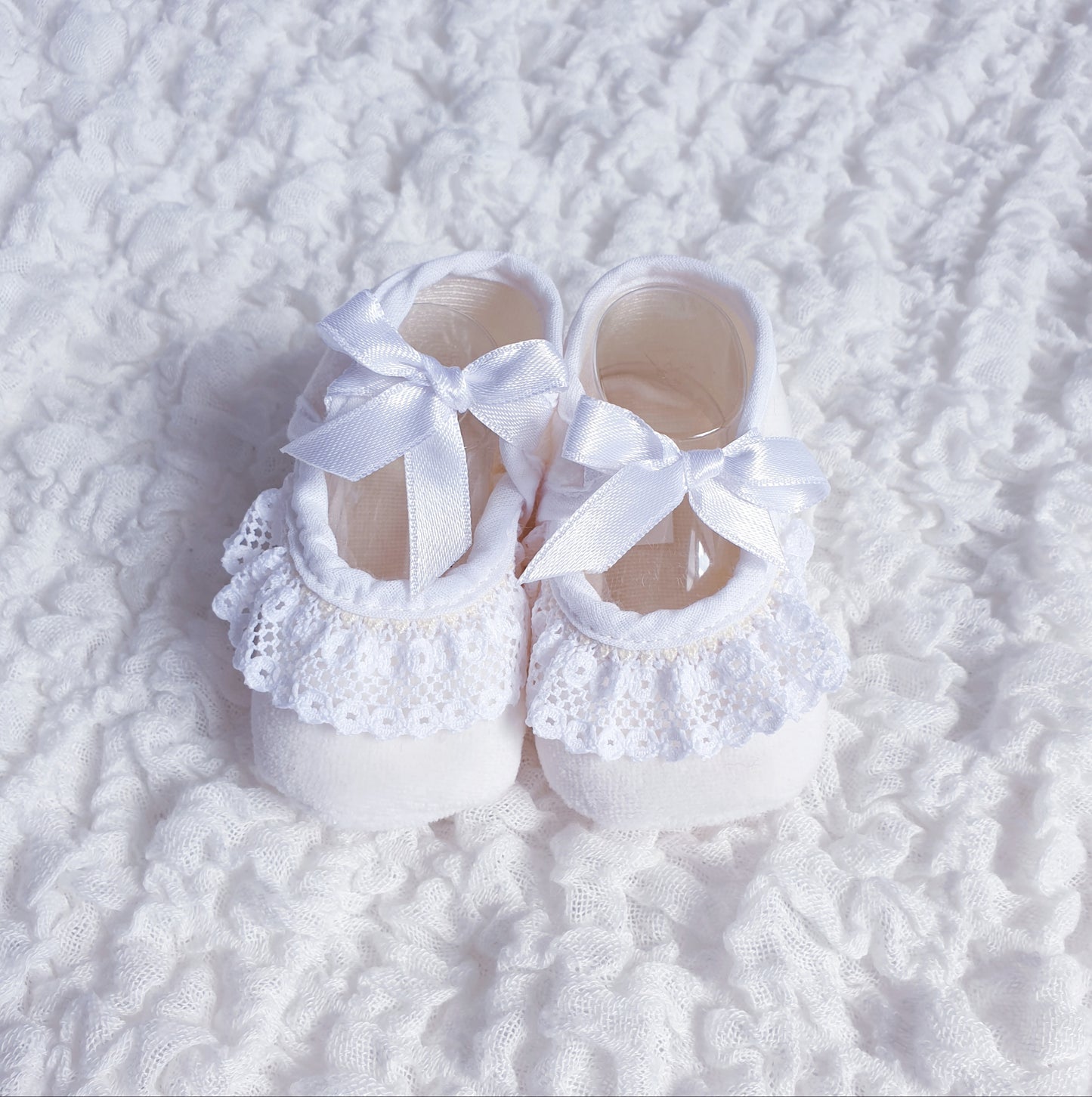 Baby Girls Ribbon Bow Lace Trim Booties