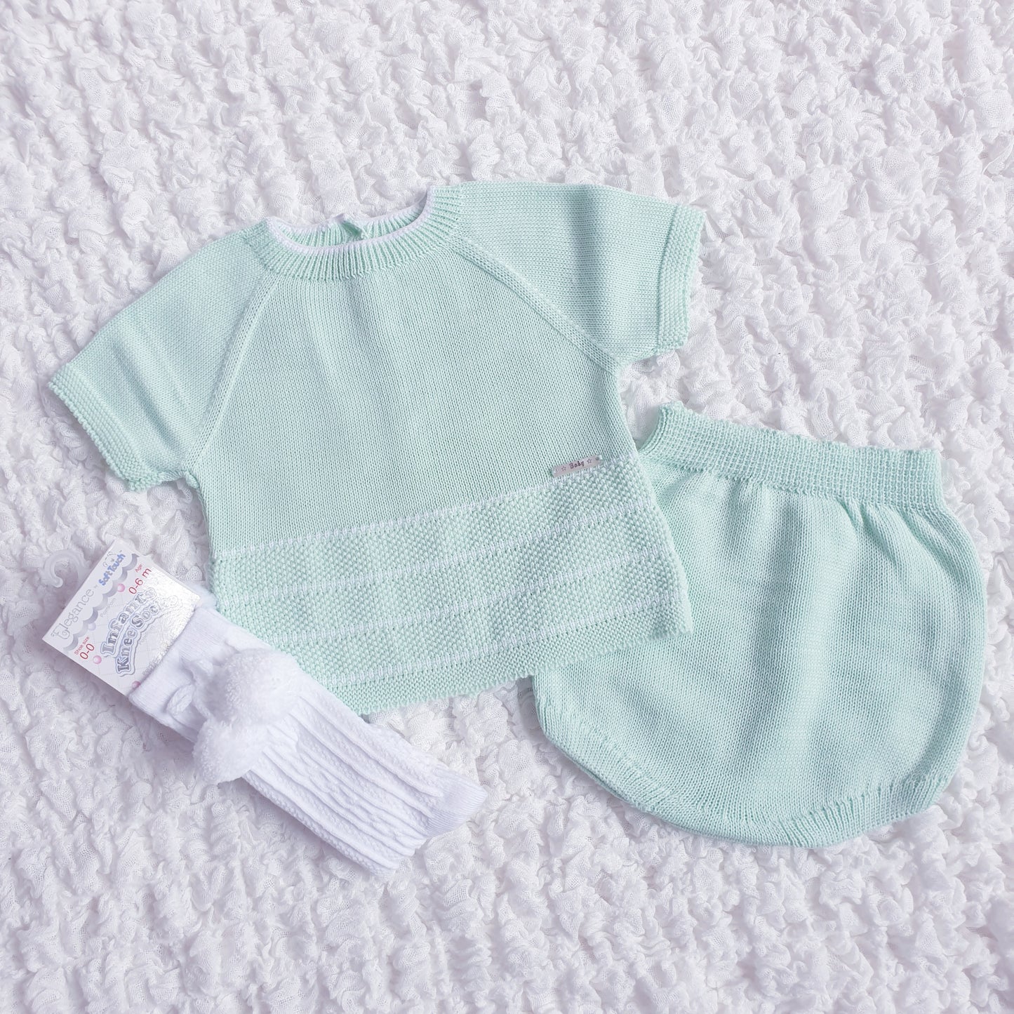 Baby Boys Spanish Knitted Jam Pants Set Blue Lemon Beige Mint