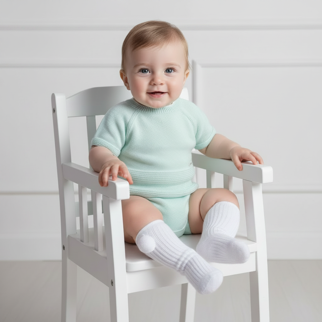 Baby Boys Spanish Knitted Jam Pants Set Blue Lemon Beige Mint