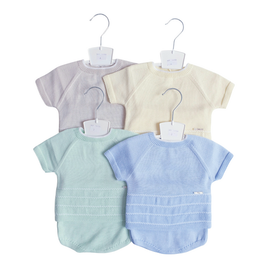 Baby Boys Spanish Knitted Jam Pants Set Blue Lemon Beige Mint