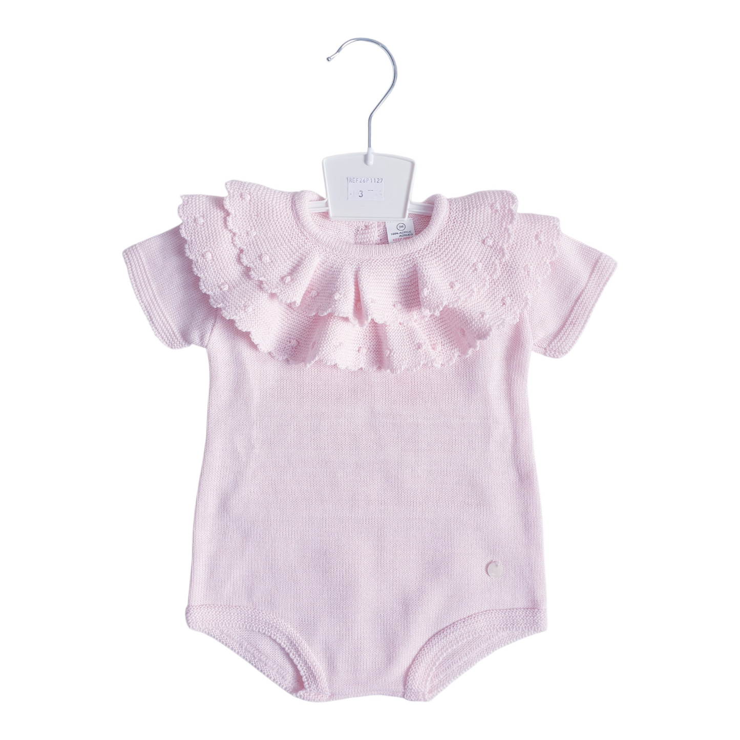 Baby Girls Pink Spanish Frilly Collar Knitted Romper