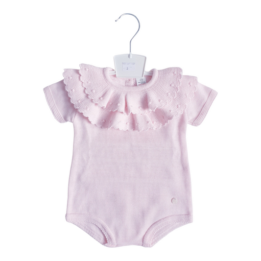 Baby Girls Pink Spanish Frilly Collar Knitted Romper
