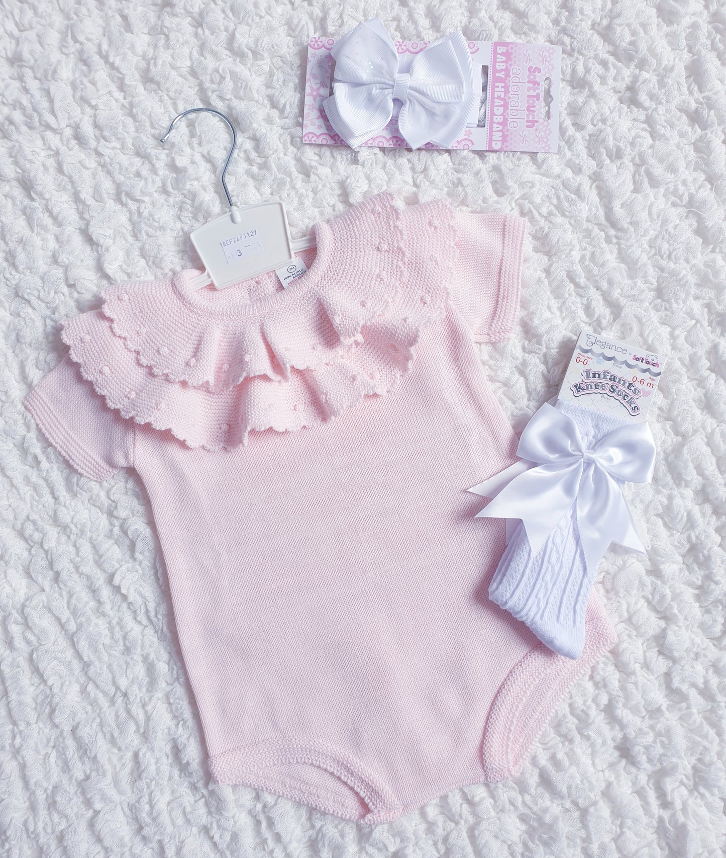 Baby Girls Pink Spanish Frilly Collar Knitted Romper