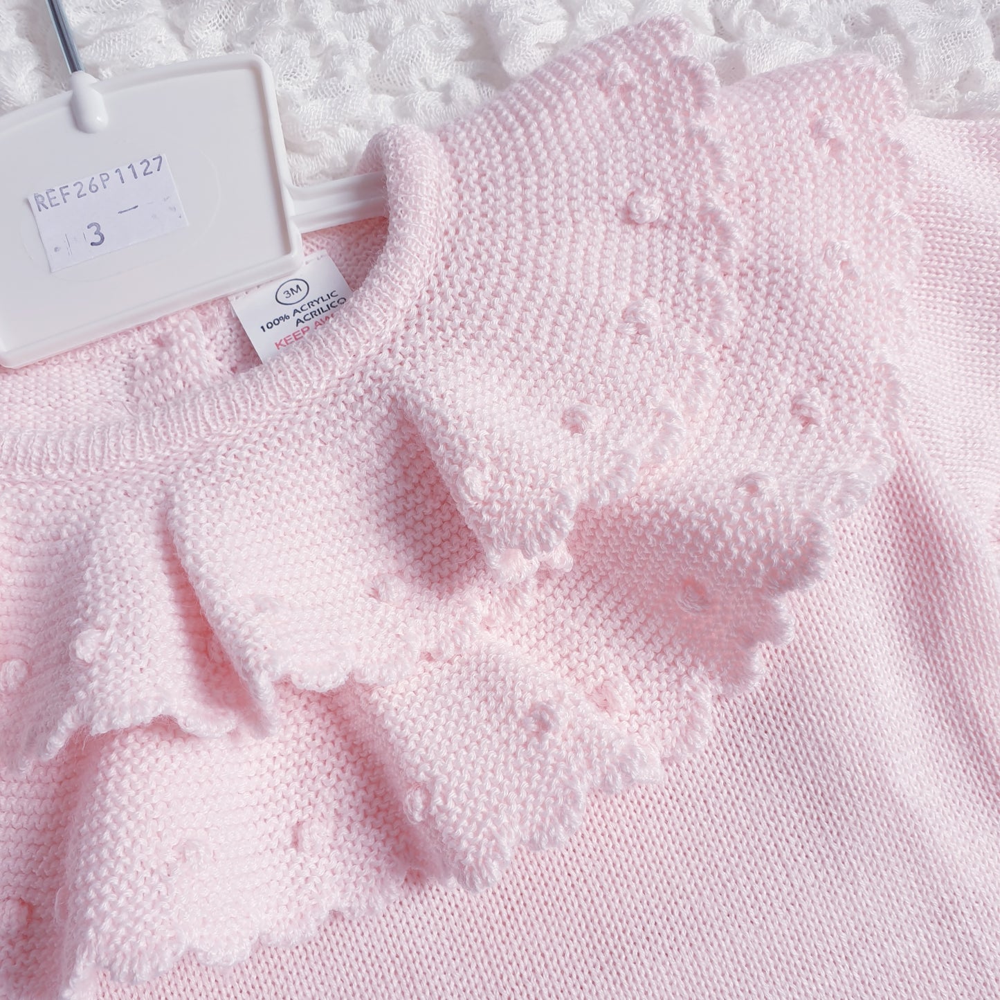 Baby Girls Pink Spanish Frilly Collar Knitted Romper