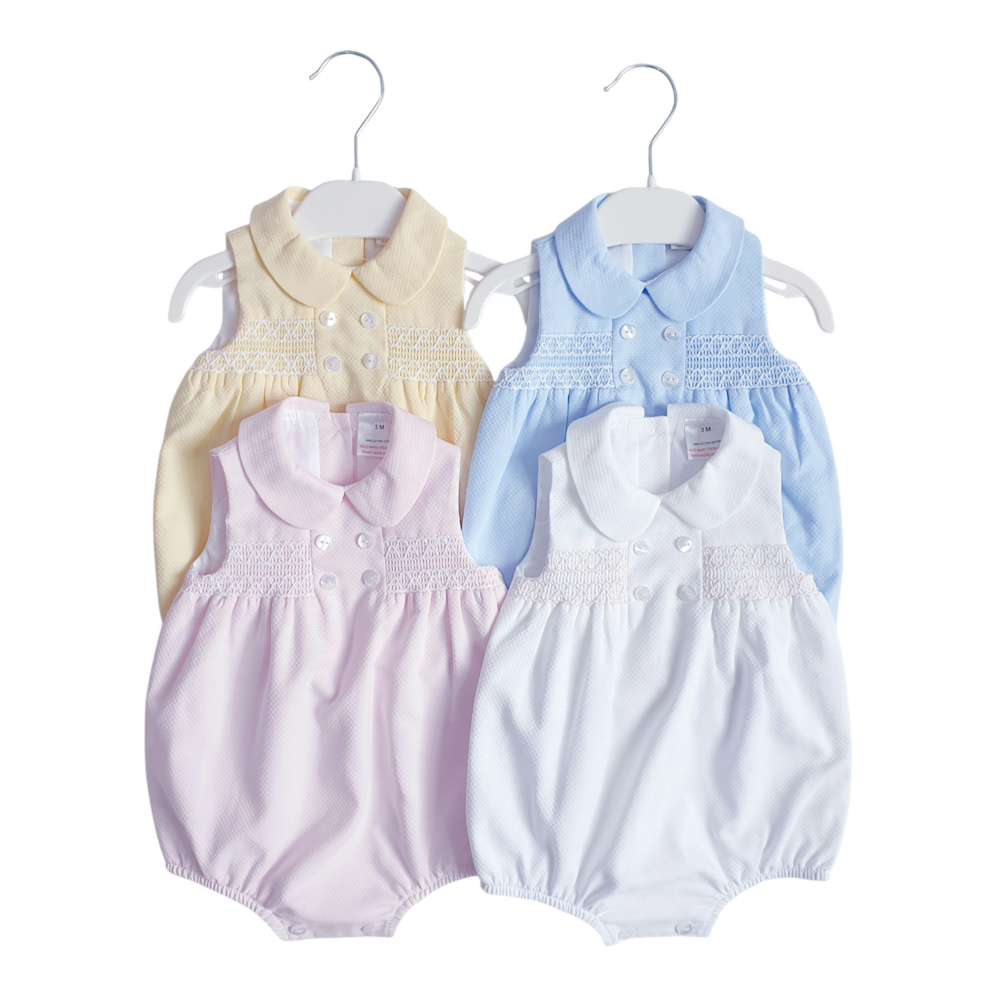 Baby Girls Smocked Romper Pink White Lemon Blue