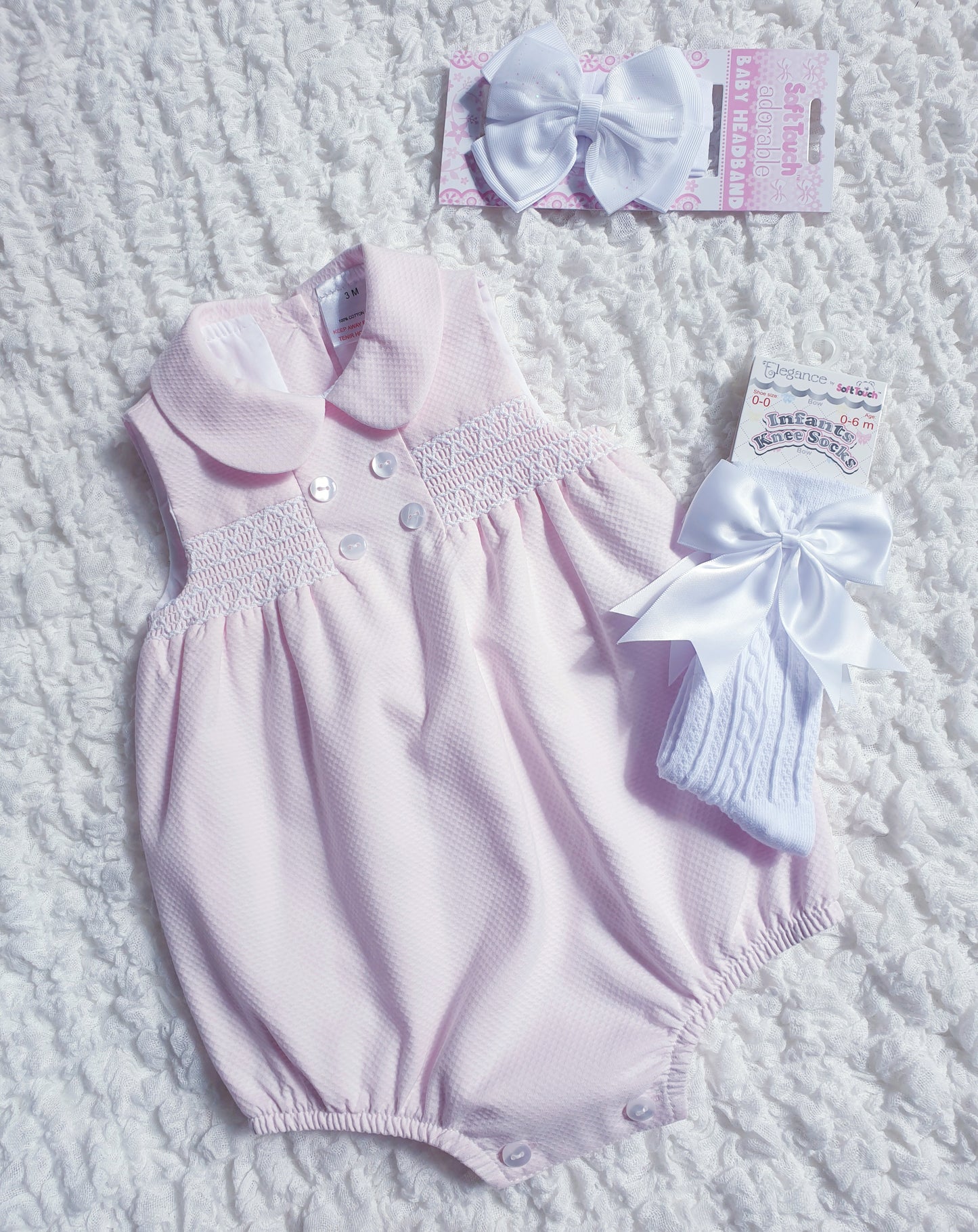 Baby Girls Smocked Romper Pink White Lemon Blue