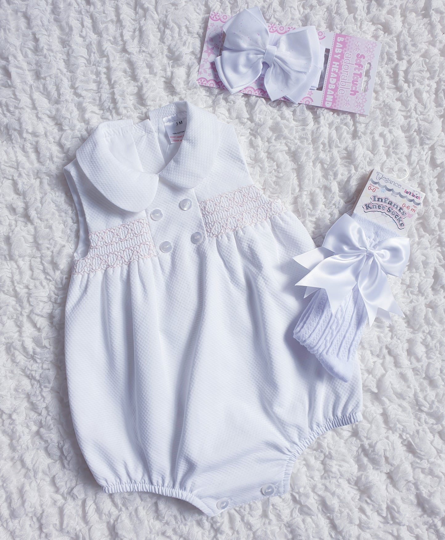 Baby Girls Smocked Romper Pink White Lemon Blue