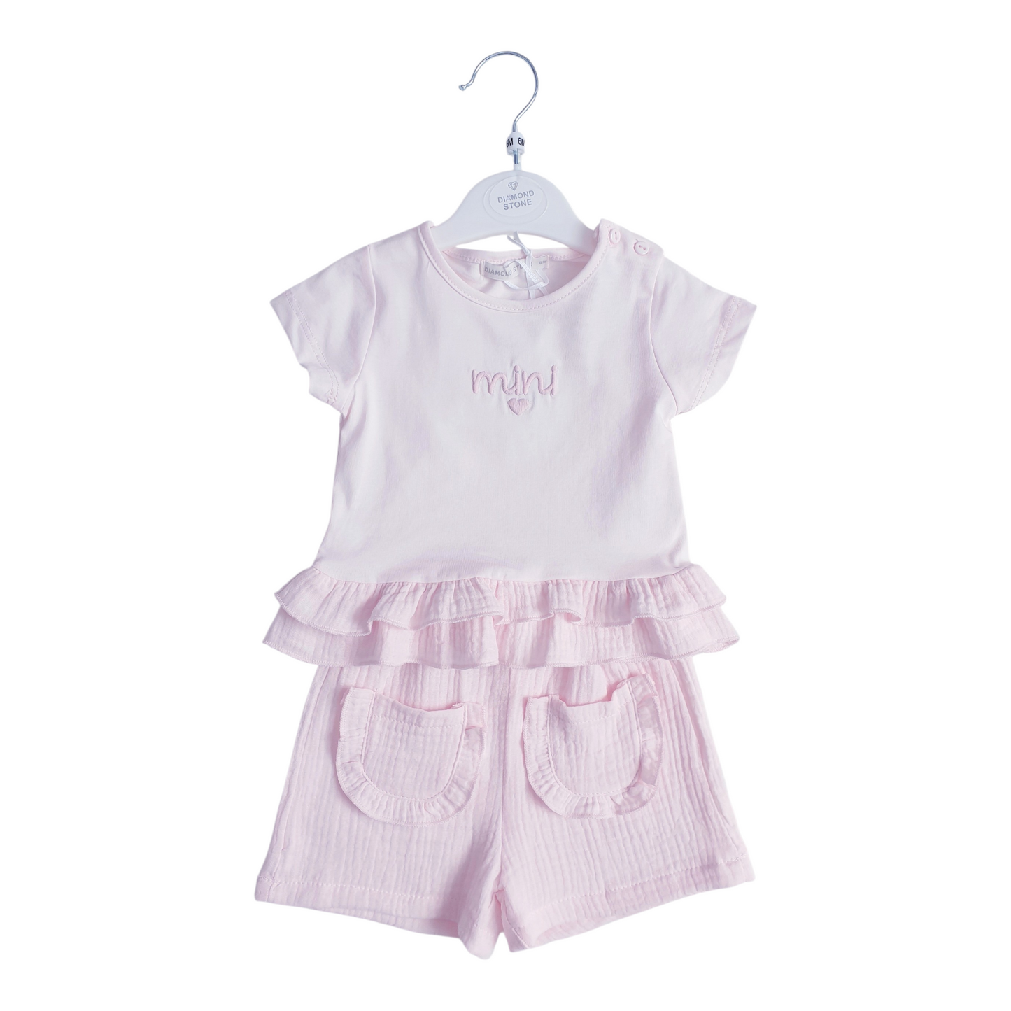 Baby Girls Pink Ruffle Shorts Set