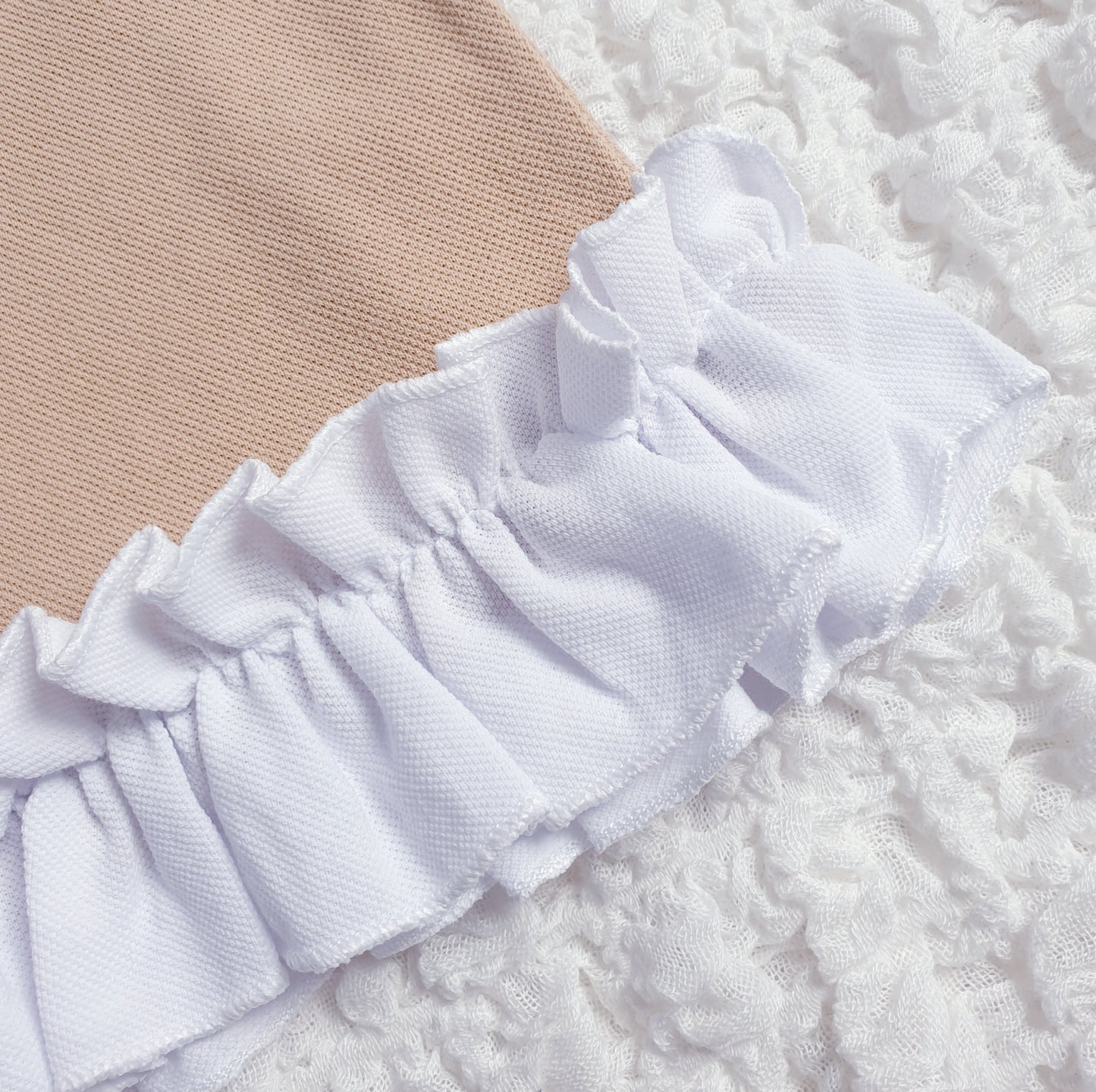 Girls Beige White Ruffle Dress