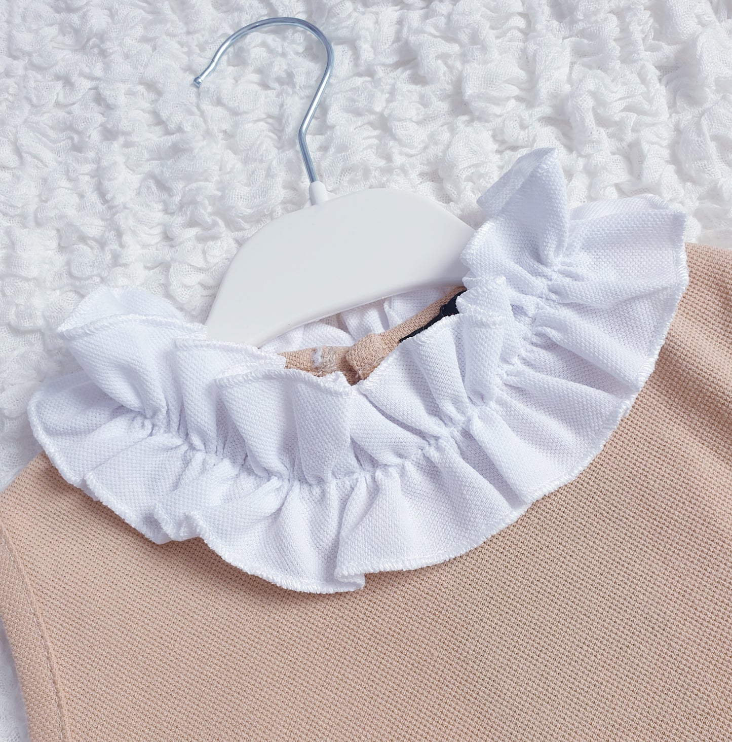 Girls Beige White Ruffle Dress