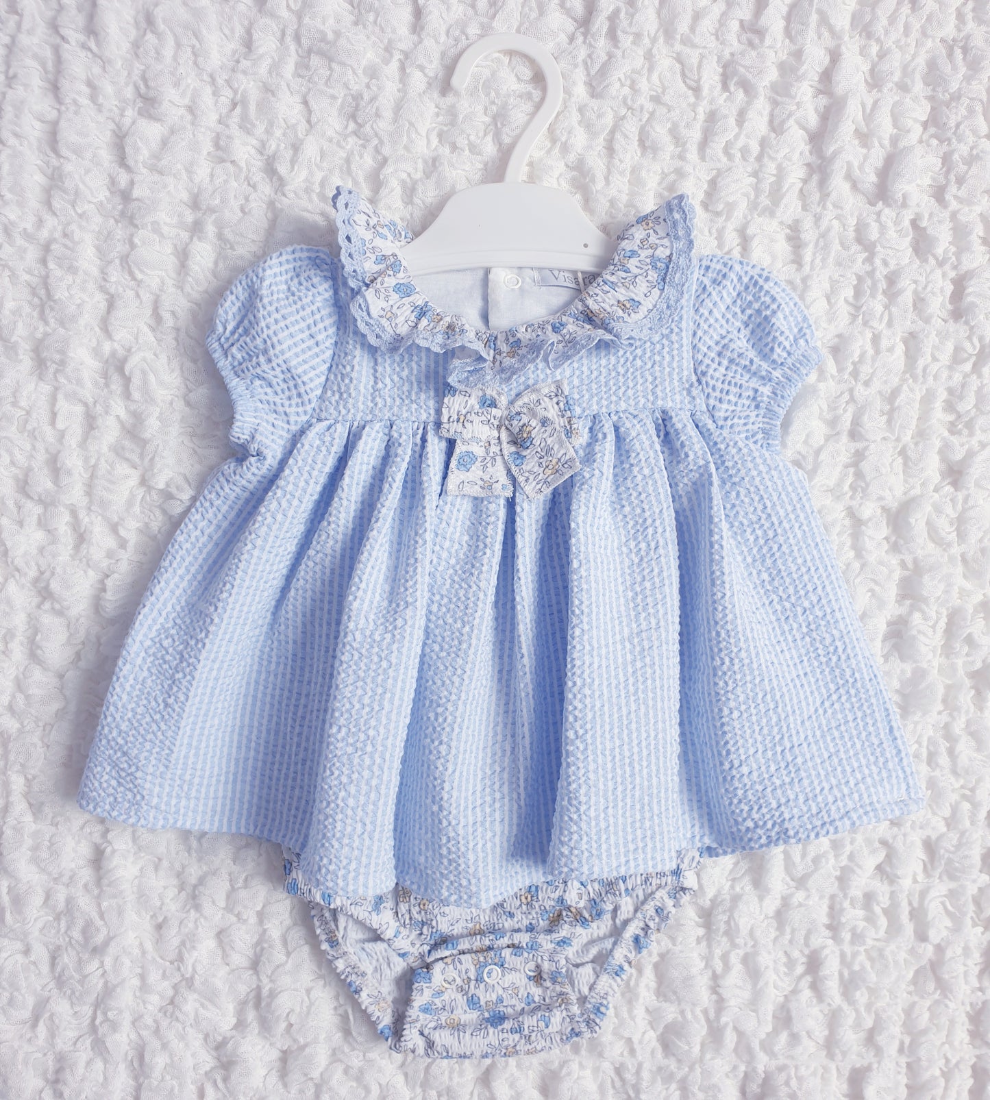 Baby Girls Blue Floral Dress Romper & Sun Hat