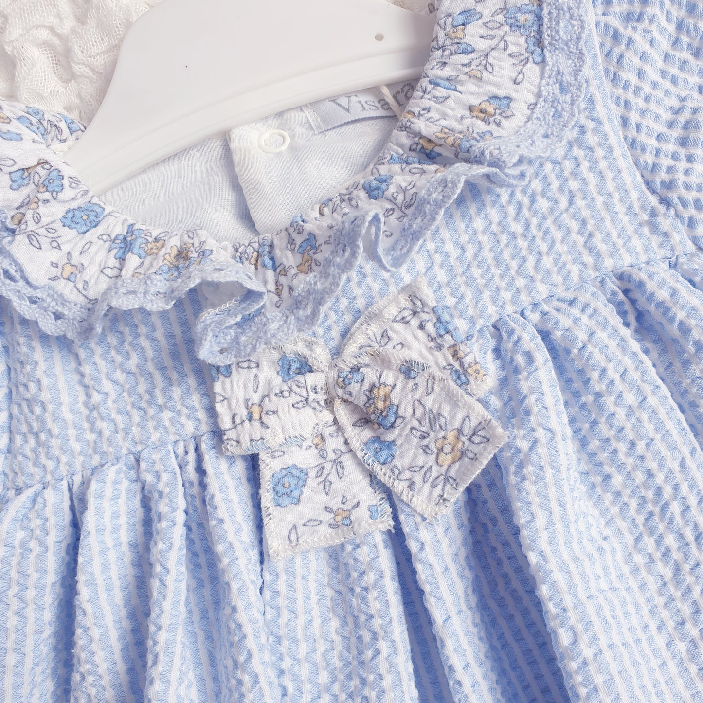 Baby Girls Blue Floral Dress Romper & Sun Hat
