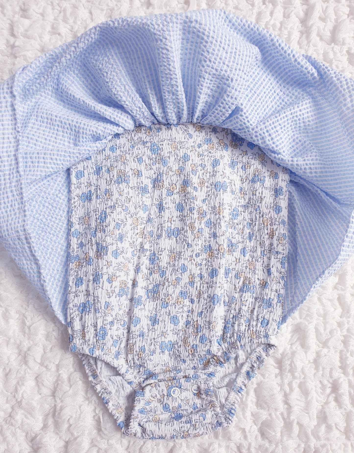 Baby Girls Blue Floral Dress Romper & Sun Hat