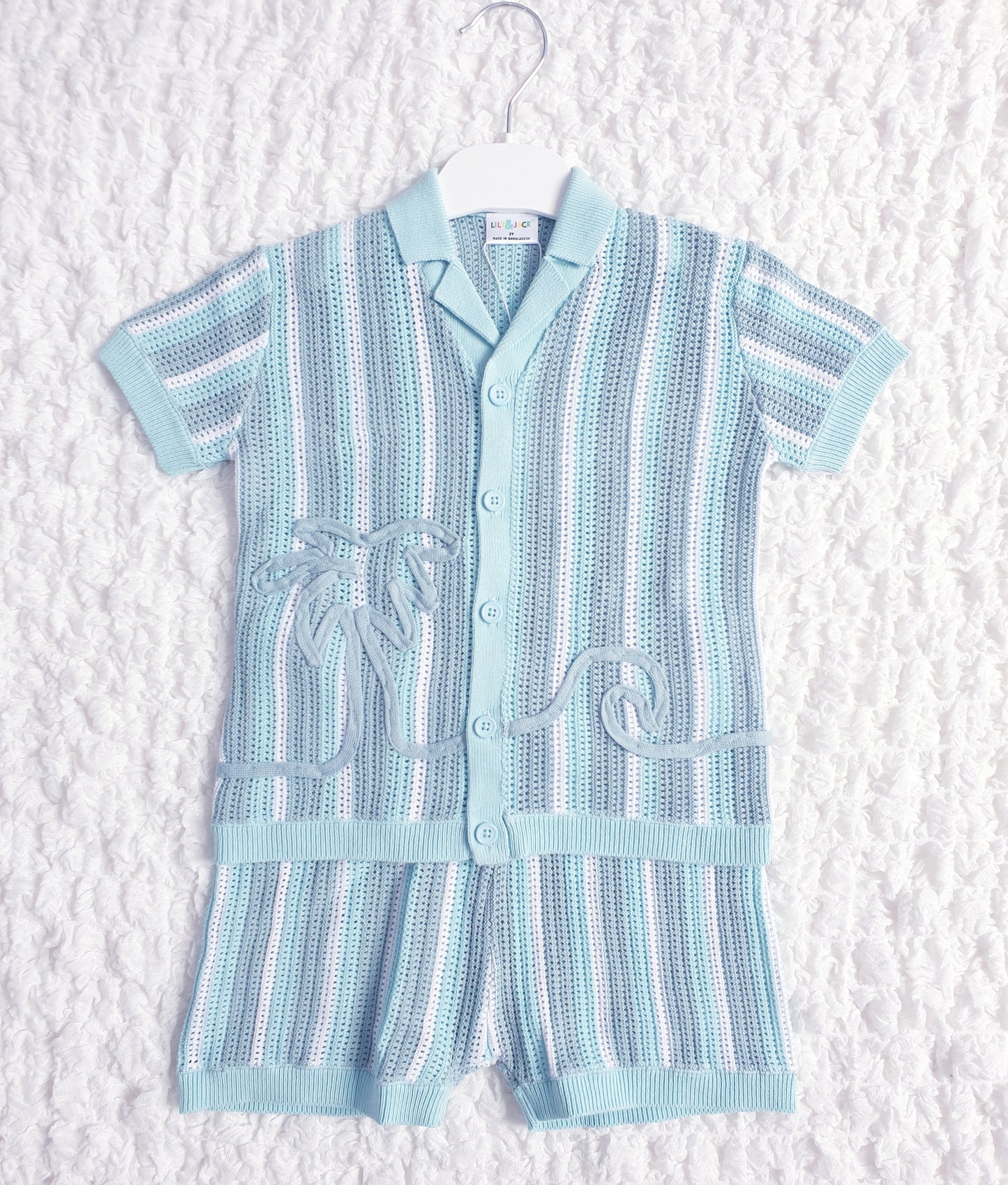 Boys Green Stripe Knit Shorts Set