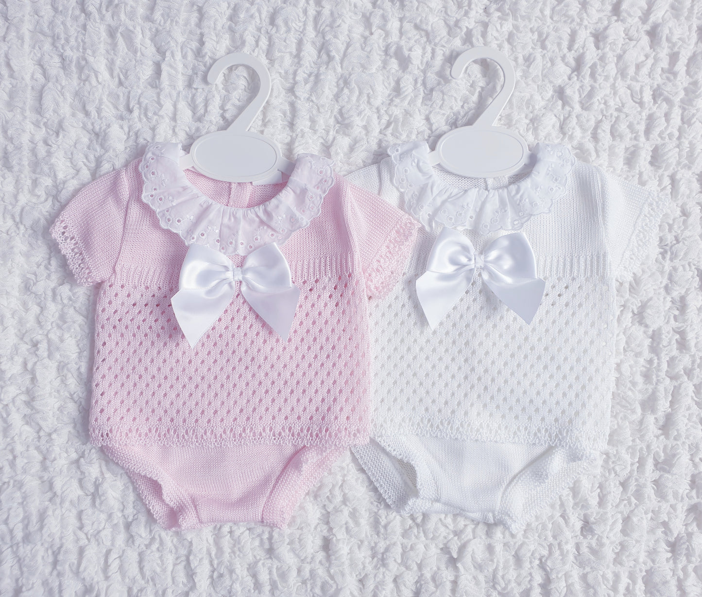 Baby Girls Spanish Knitted Jam Set Pink Cream
