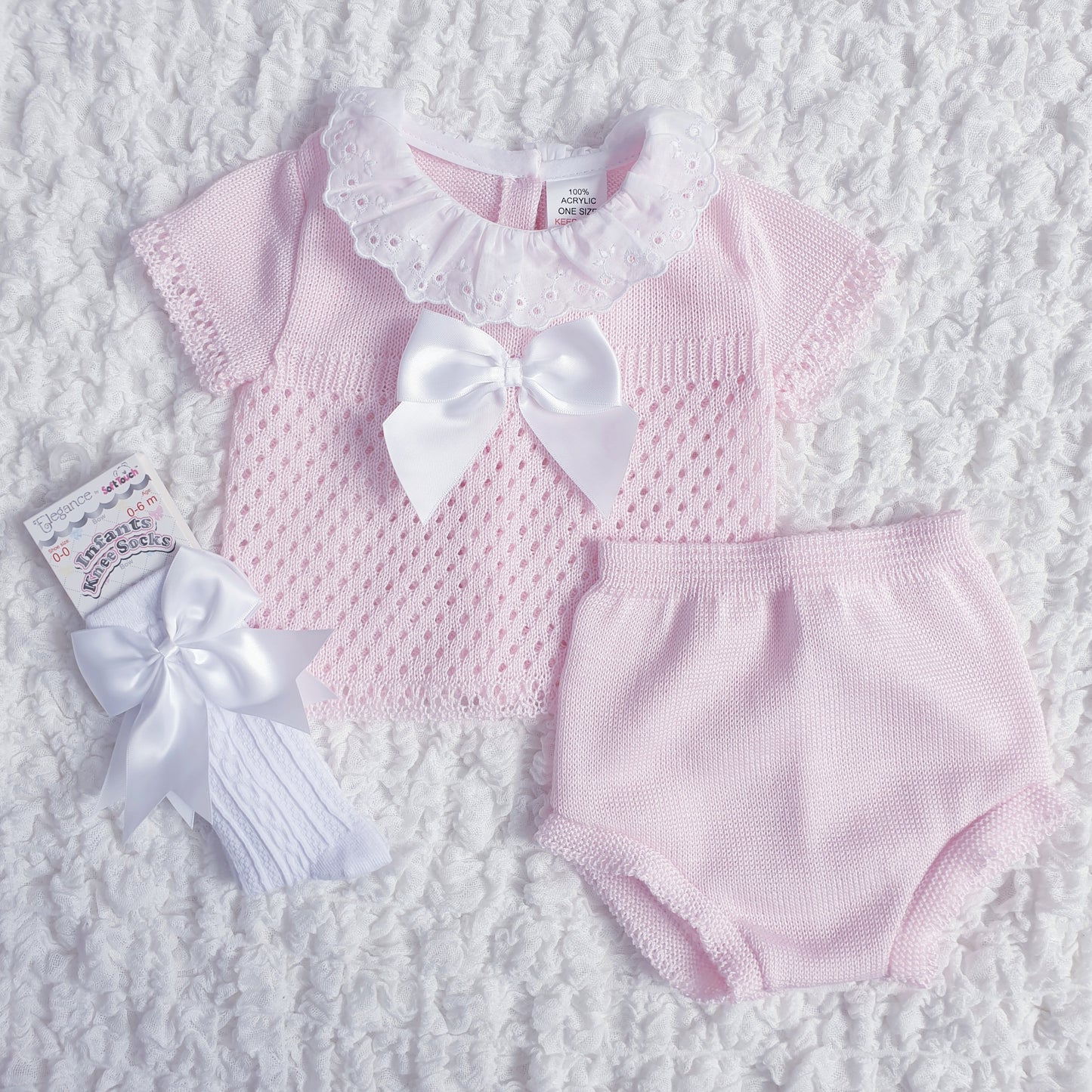 Baby Girls Spanish Knitted Jam Set Pink Cream