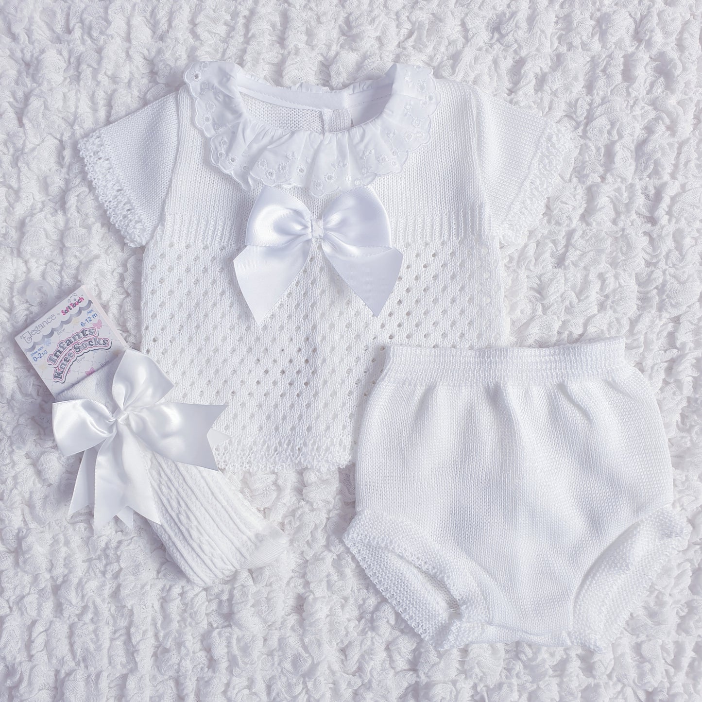 Baby Girls Spanish Knitted Jam Set Pink Cream
