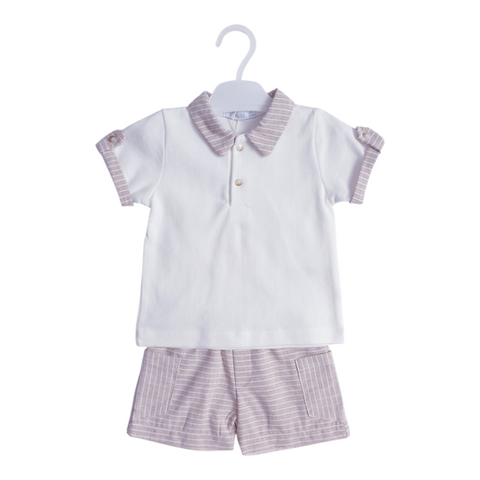 Baby Boys Beige Stripe Shorts Set