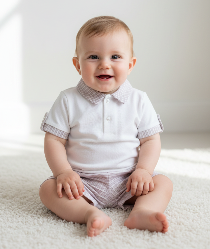 Baby Boys Beige Stripe Shorts Set