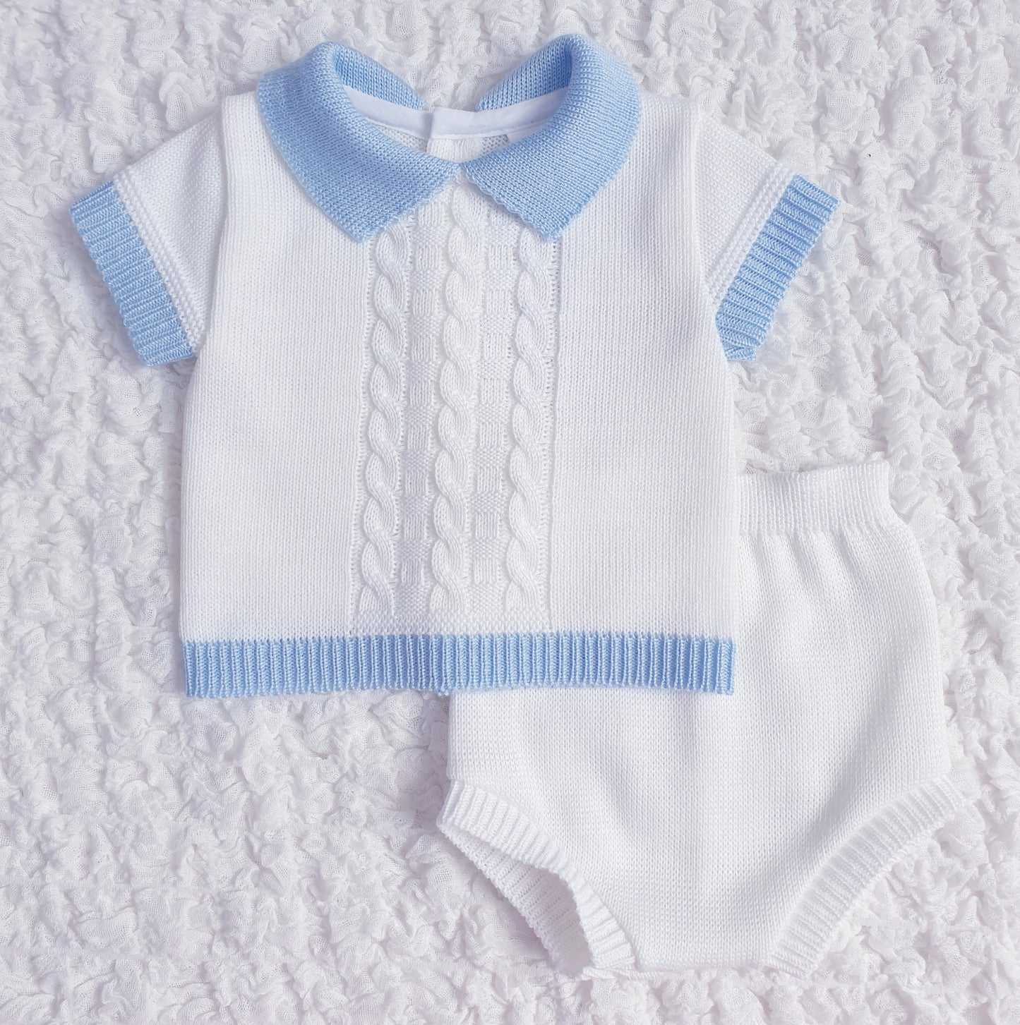 Baby Boys Spanish Knitted Jam Set White Blue