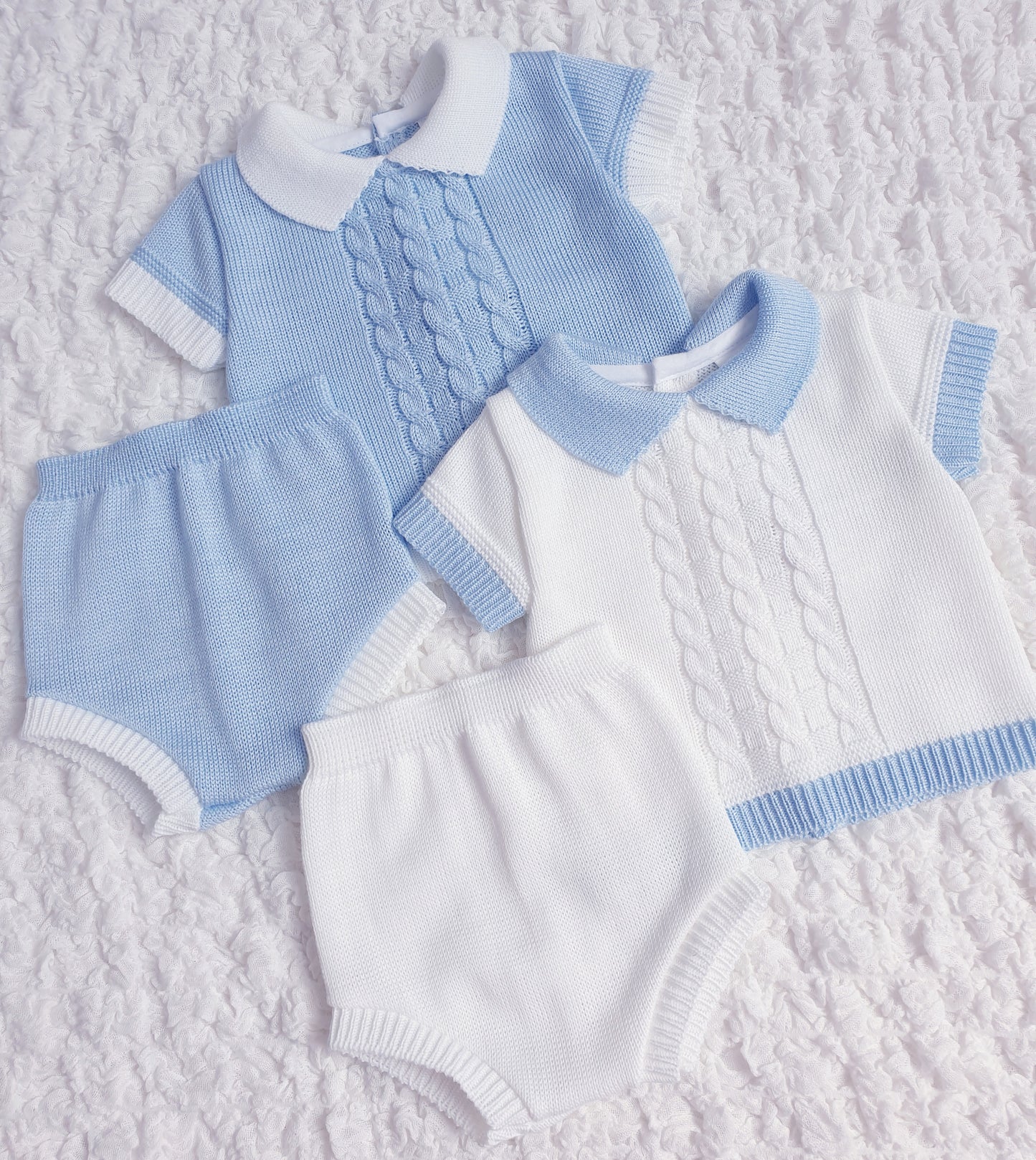 Baby Boys Spanish Knitted Jam Set White Blue