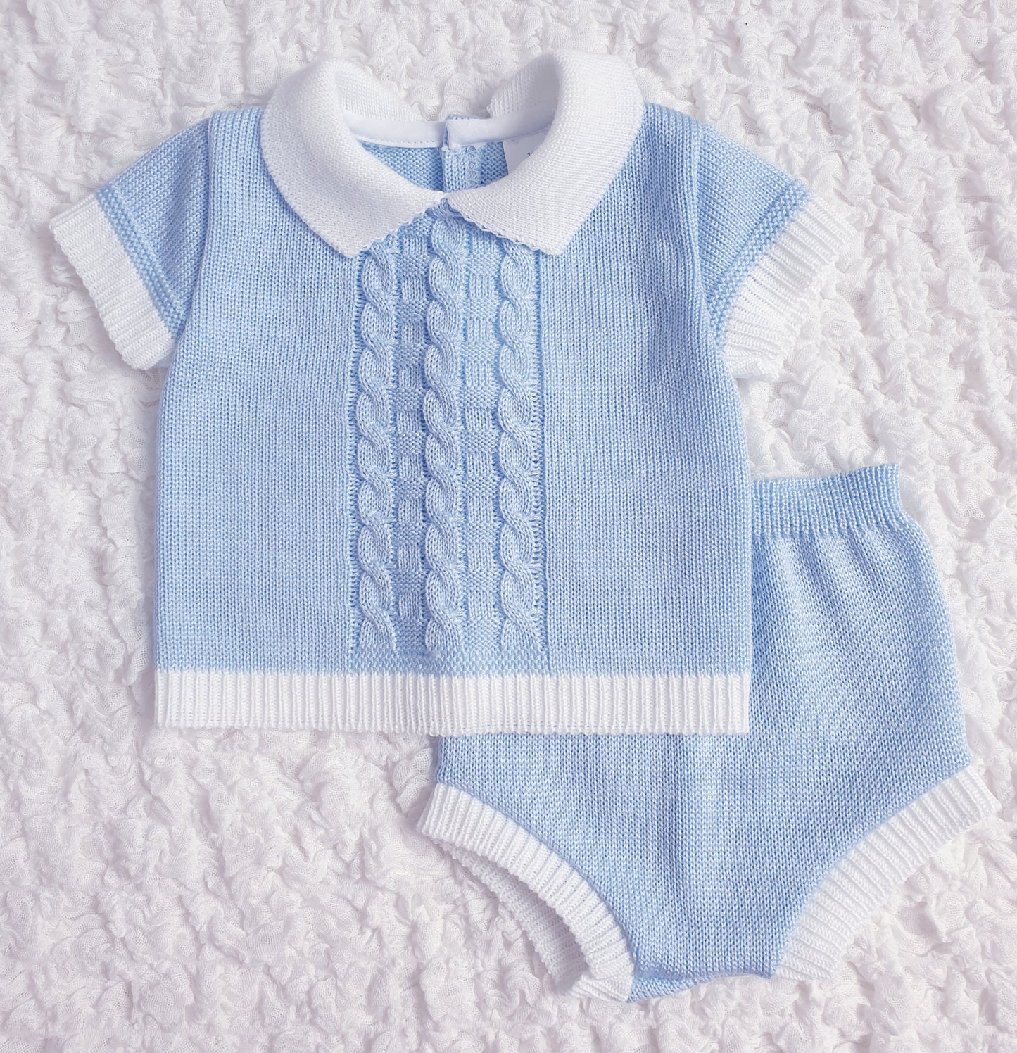 Baby Boys Spanish Knitted Jam Set White Blue