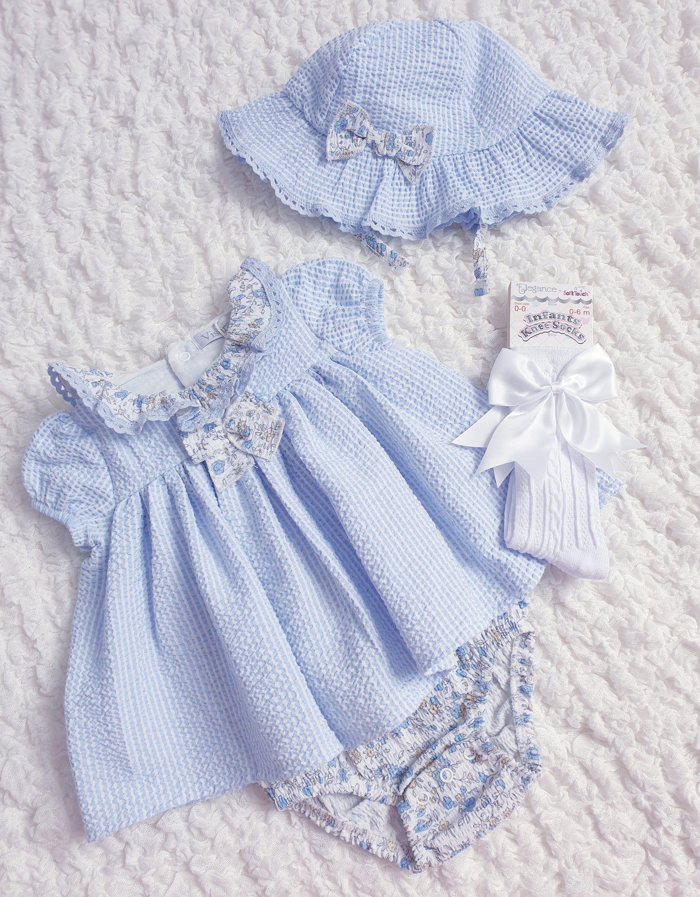 Baby Girls Blue Floral Dress Romper & Sun Hat