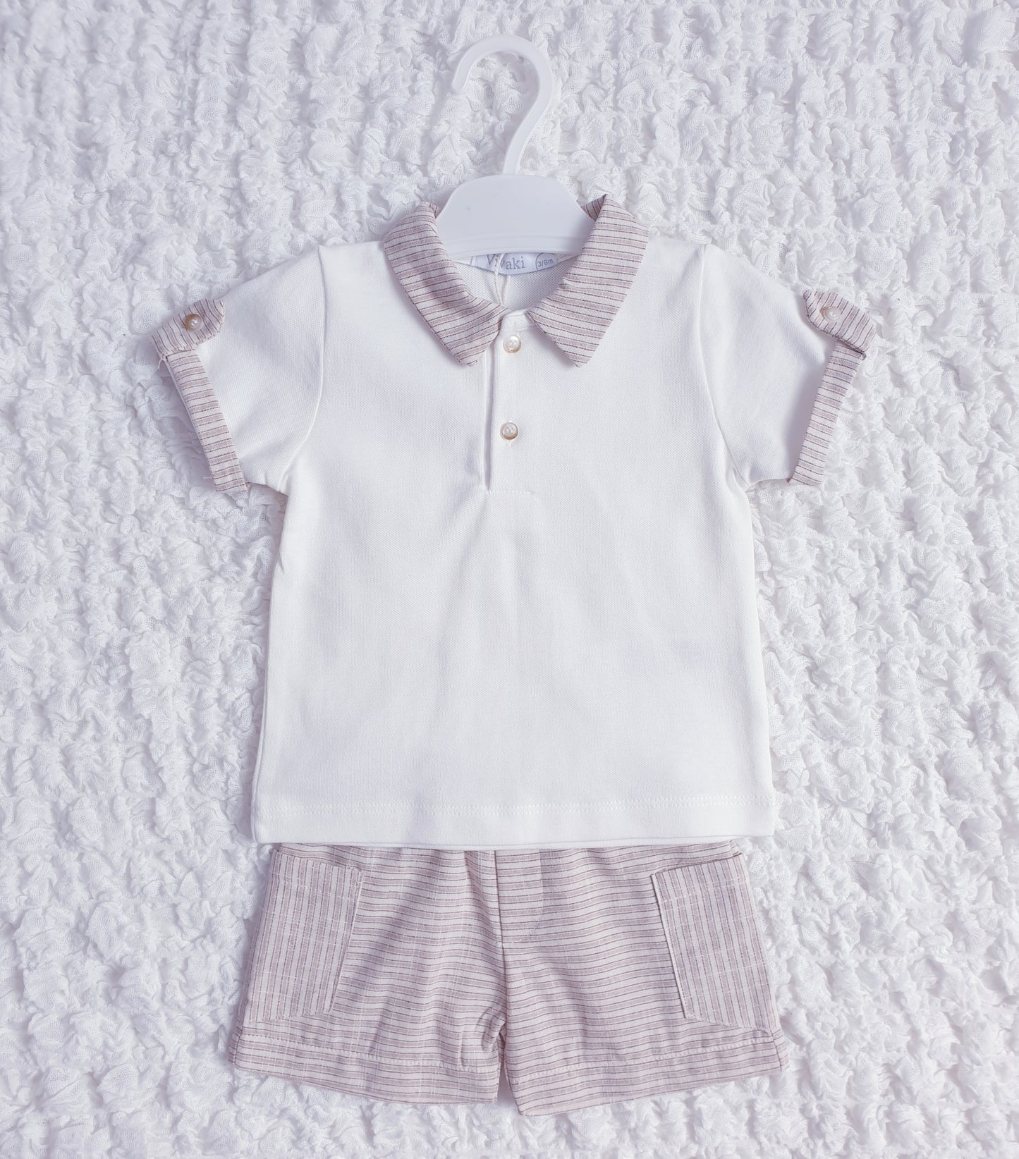 Baby Boys Beige Stripe Shorts Set