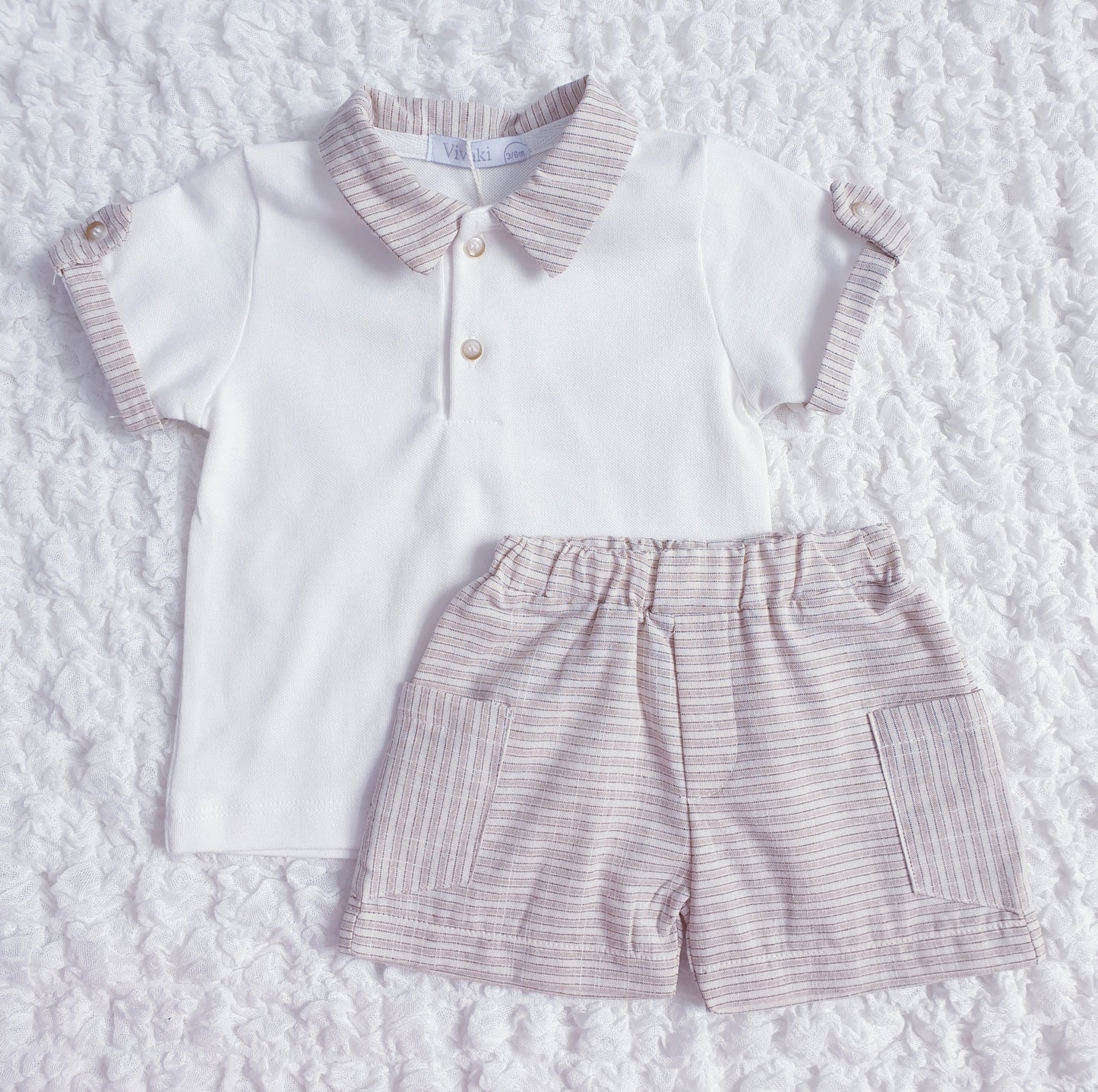 Baby Boys Beige Stripe Shorts Set