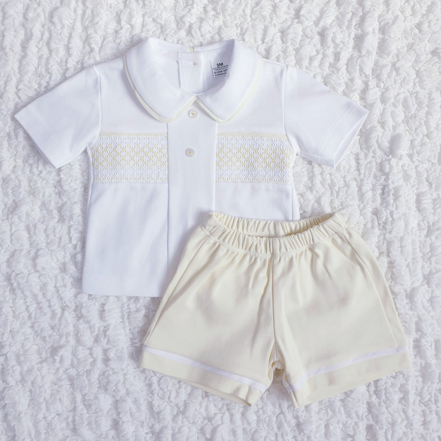 Baby Boys Spanish Smocked Shorts Set Blue Mint Lemon
