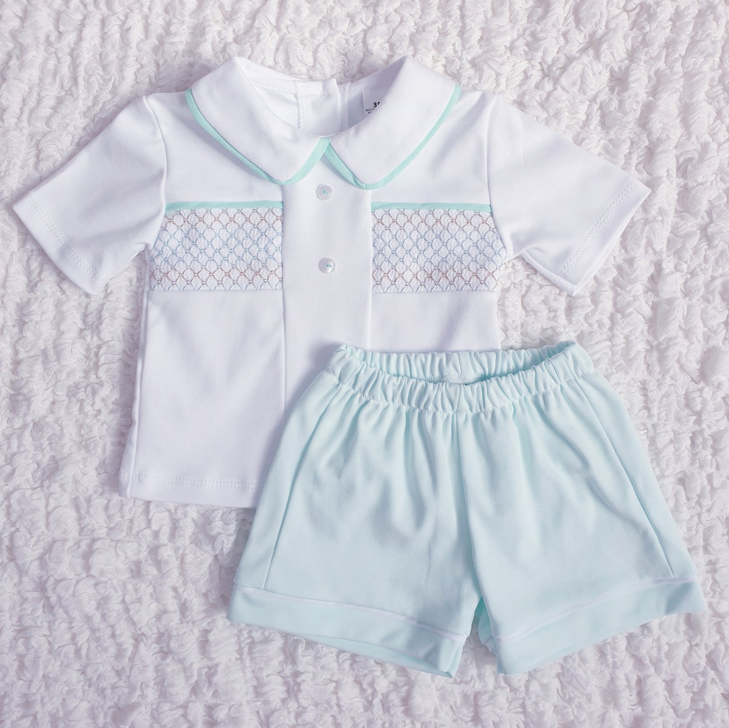 Baby Boys Spanish Smocked Shorts Set Blue Mint Lemon