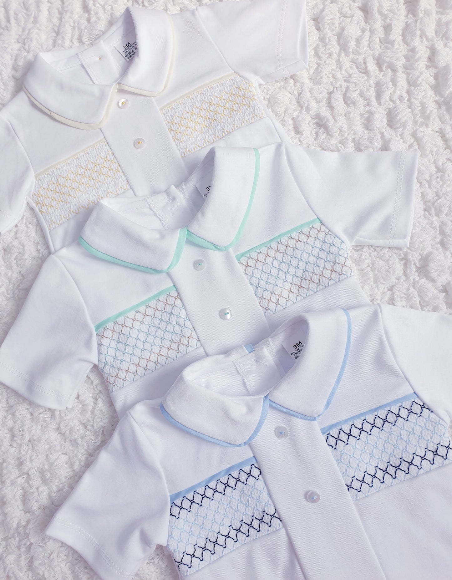 Baby Boys Spanish Smocked Shorts Set Blue Mint Lemon