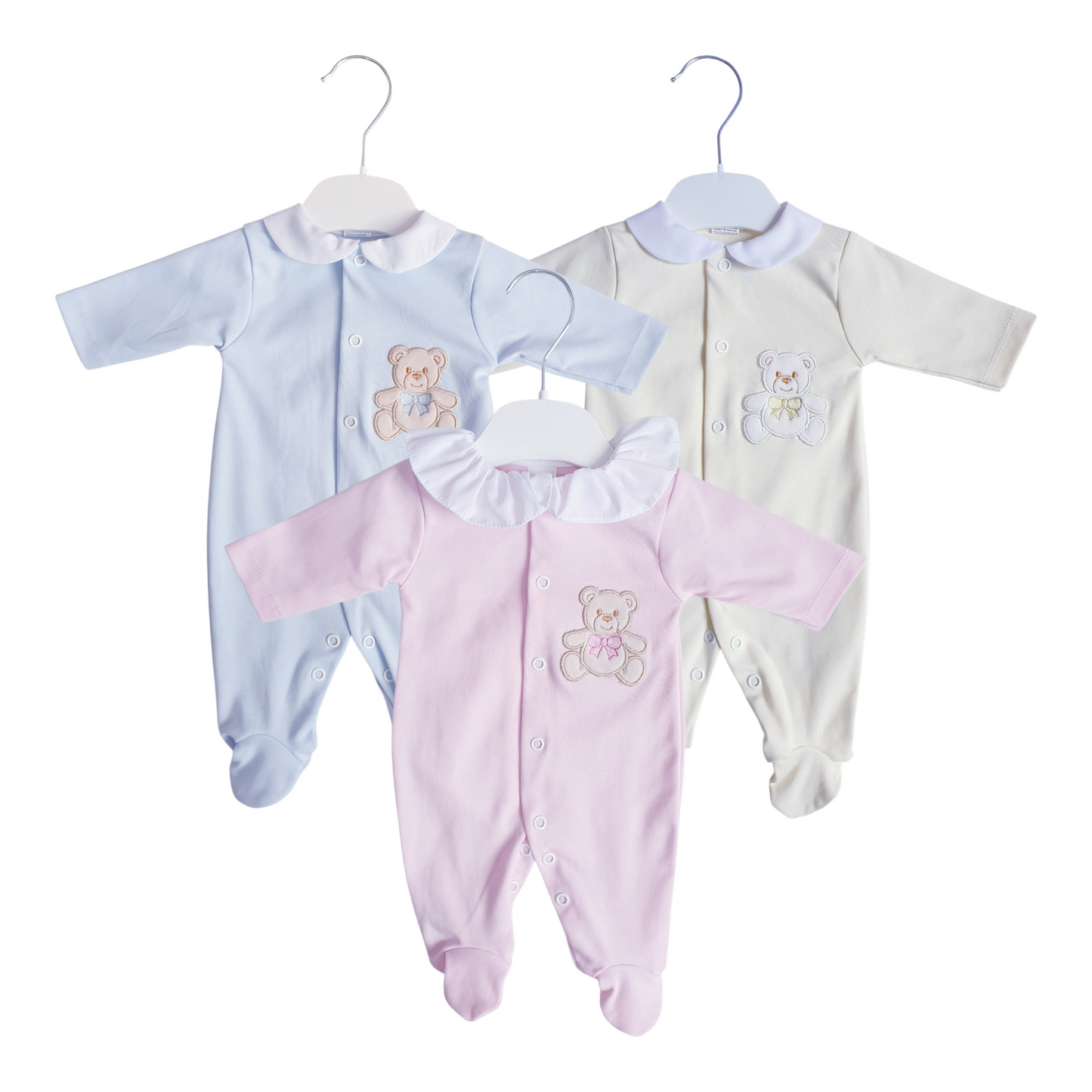 Baby Girls Boys Teddy Babygrow Pink Blue