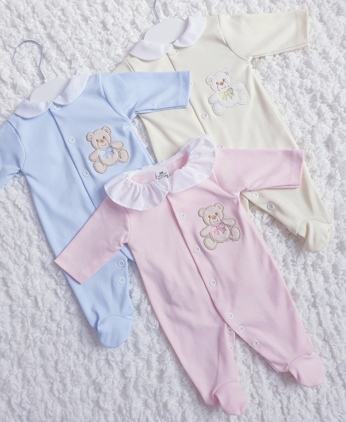 Baby Girls Boys Teddy Babygrow Pink Blue