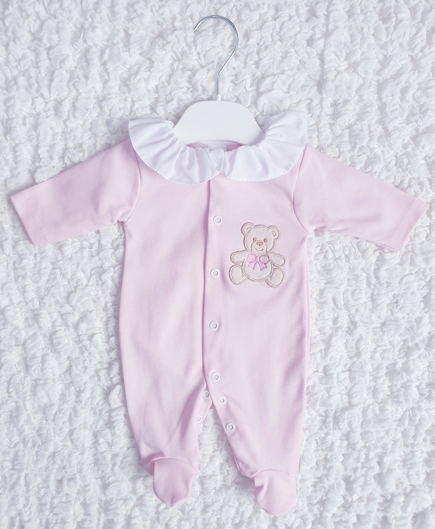 Baby Girls Boys Teddy Babygrow Pink Blue