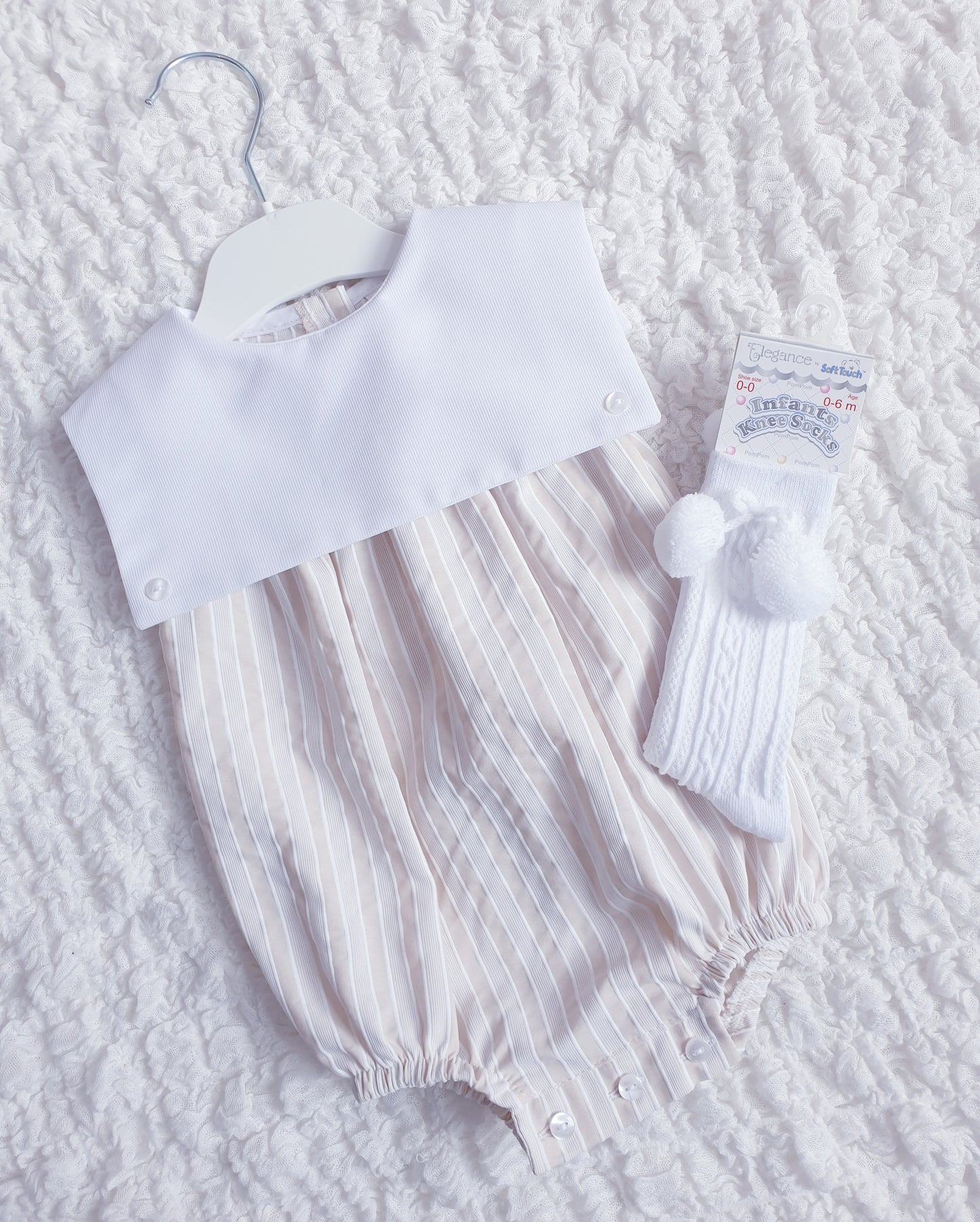 Baby Boys Striped Square Bib Romper