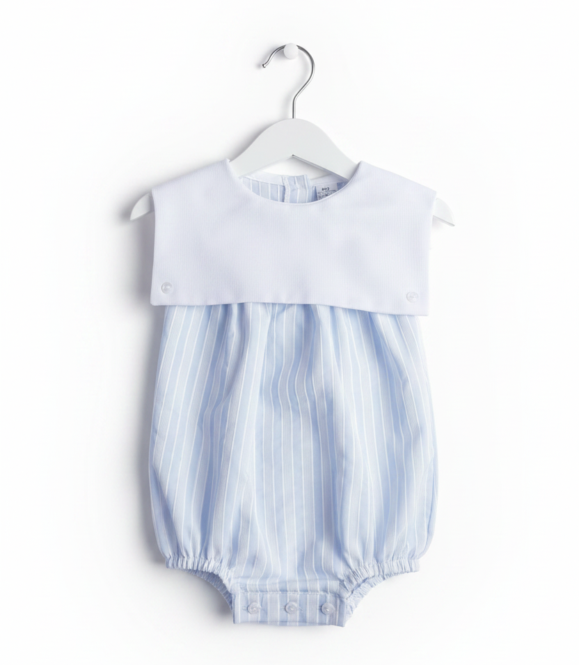 Baby Boys Striped Square Bib Romper